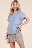 Solid Cap Sleeve Stitch Edge Knit Sweater