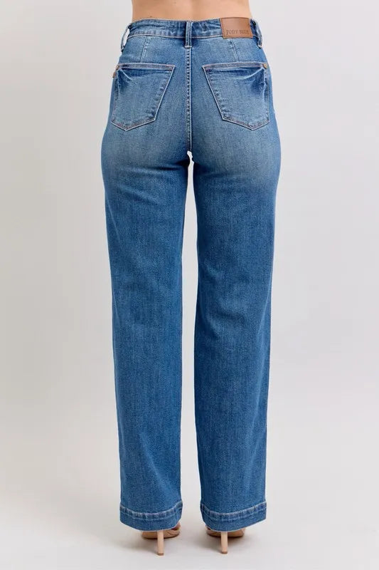 Full Size High Waist Contrast Thread Straight Plus Size