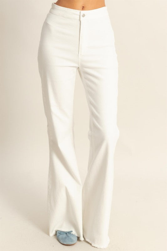 Raw Hem High-Waist Washed Flared Jeans