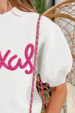 Metallic Letter Short Puff Sleeve Hairy Sweater