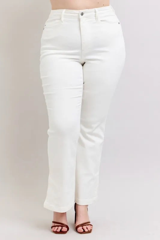 Full Size High Waist Side Slit Slim Bootcut Jeans