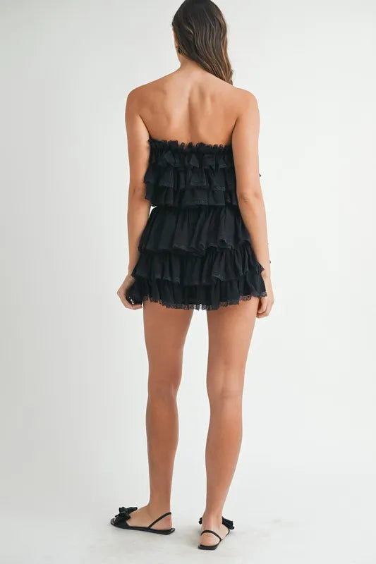 Ruffle Layered Crop Top and Mini Skirt Set