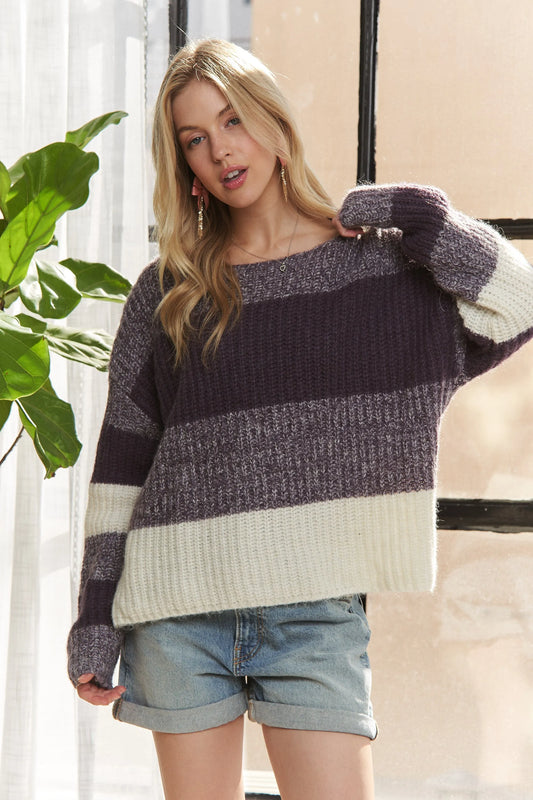 Long Sleeve Color Block Sweater