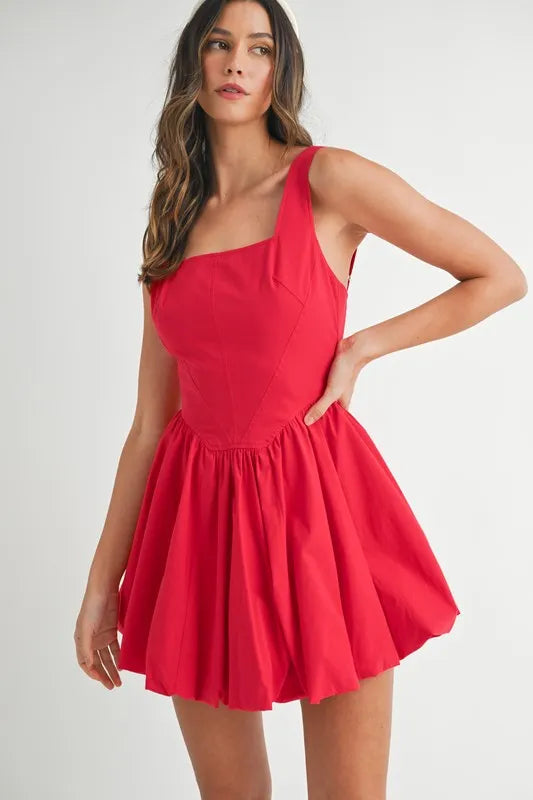 Poplin Square Neckline Bubble Mini Dress