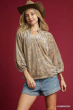 Velvet Blouse with Dramatic Floral Balloon Sleeves