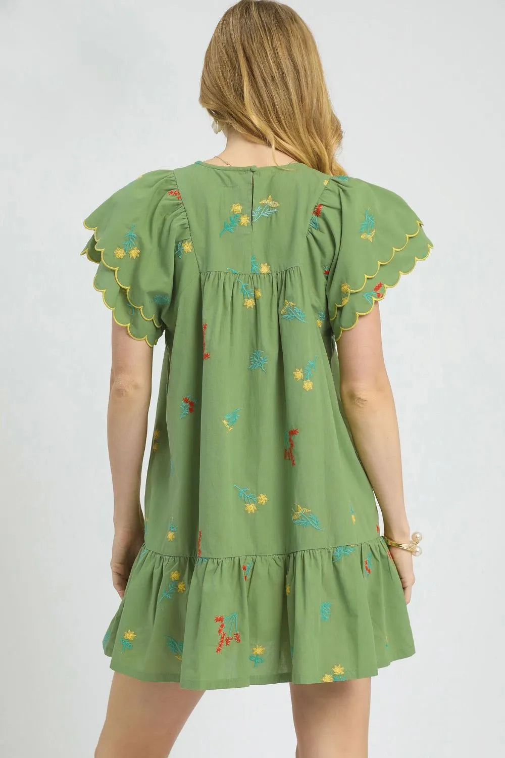 Tropical Embroidered Flutter Sleeve Mini Dress