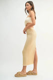 Ribbed Knit Color Block Cutout Midi Dress