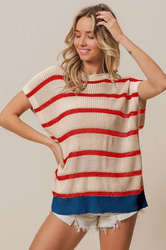 Fourth Of July Stripe Drop Shoulder Sweater