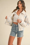 Floral Embroidered Fleece Teddy Jacket