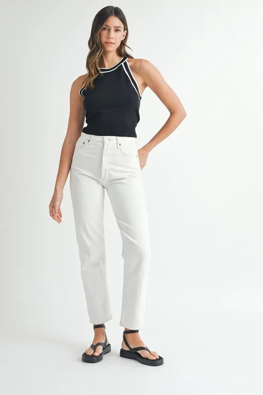 Contrast Trim Grecian Neck Cropped Tank