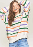 Fluffy Stripe Casual Sweater Top