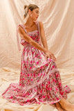 Bohemian Floral Maxi Dress With Adjustable Lace Straps