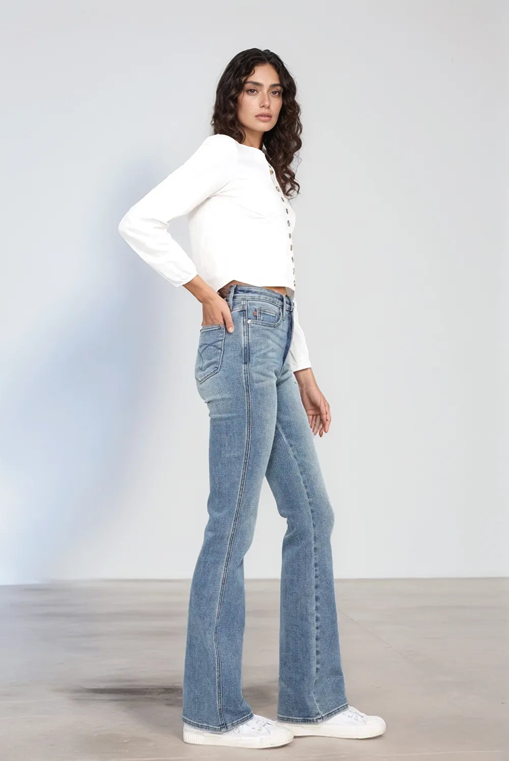 Full Size Tummy Control Back Embroidered Pocketed Bootcut Jeans Plus Size