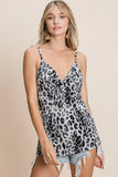 Leopard Printed Gauze Knit Twist Front Detailed Cami
