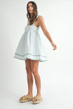 Zig Zag Embroidered Shoulder Tie Mini Dress