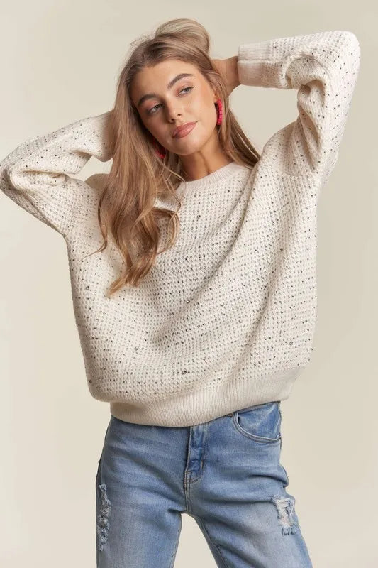 Rhinestone Accent Sweater Top