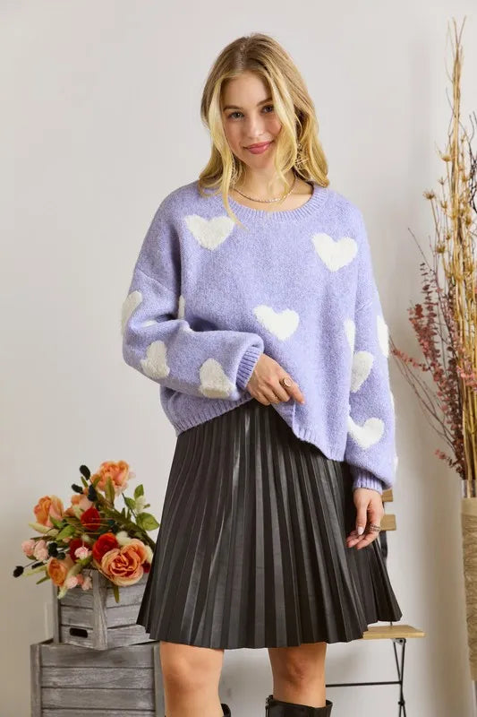 Full Size Lovely Heart Sweater Top