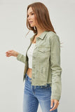 Full Size Raw Hem Button Up Cropped Denim Jacket Plus Size