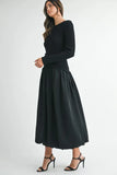 Ribbed Poplin Mix Midi Sweater Dress