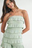 Pointelle Knit Fabric Ruffled Tube Romper