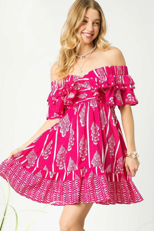 Boho-Inspired Ruffled Mini Dress with Paisley Charm