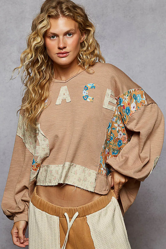 Vintage Patchwork Floral Cropped Sweatshirt