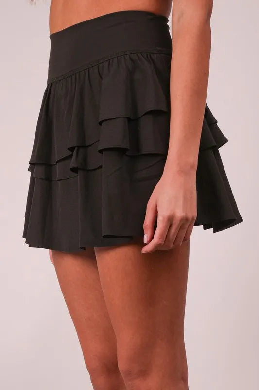 Riffled Tiered Layers Activewear Skirt with Shorts