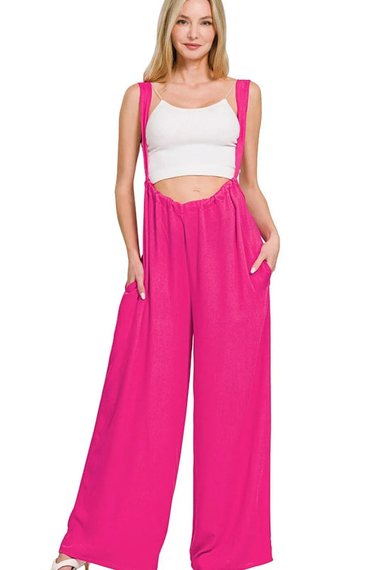 Woven Tie Back Suspender Jumpsuit