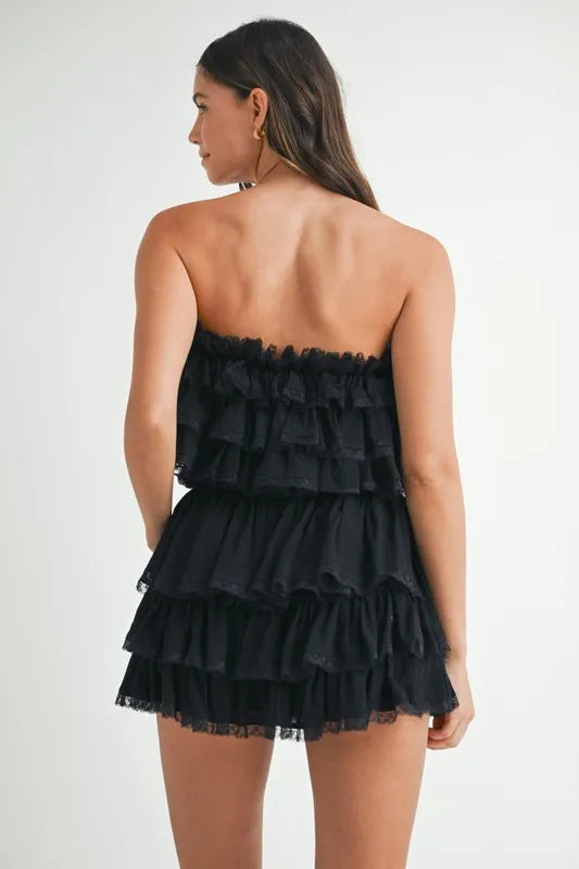 Ruffle Layered Crop Top and Mini Skirt Set