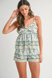 Floral Printed Peplum Top and Shorts Set