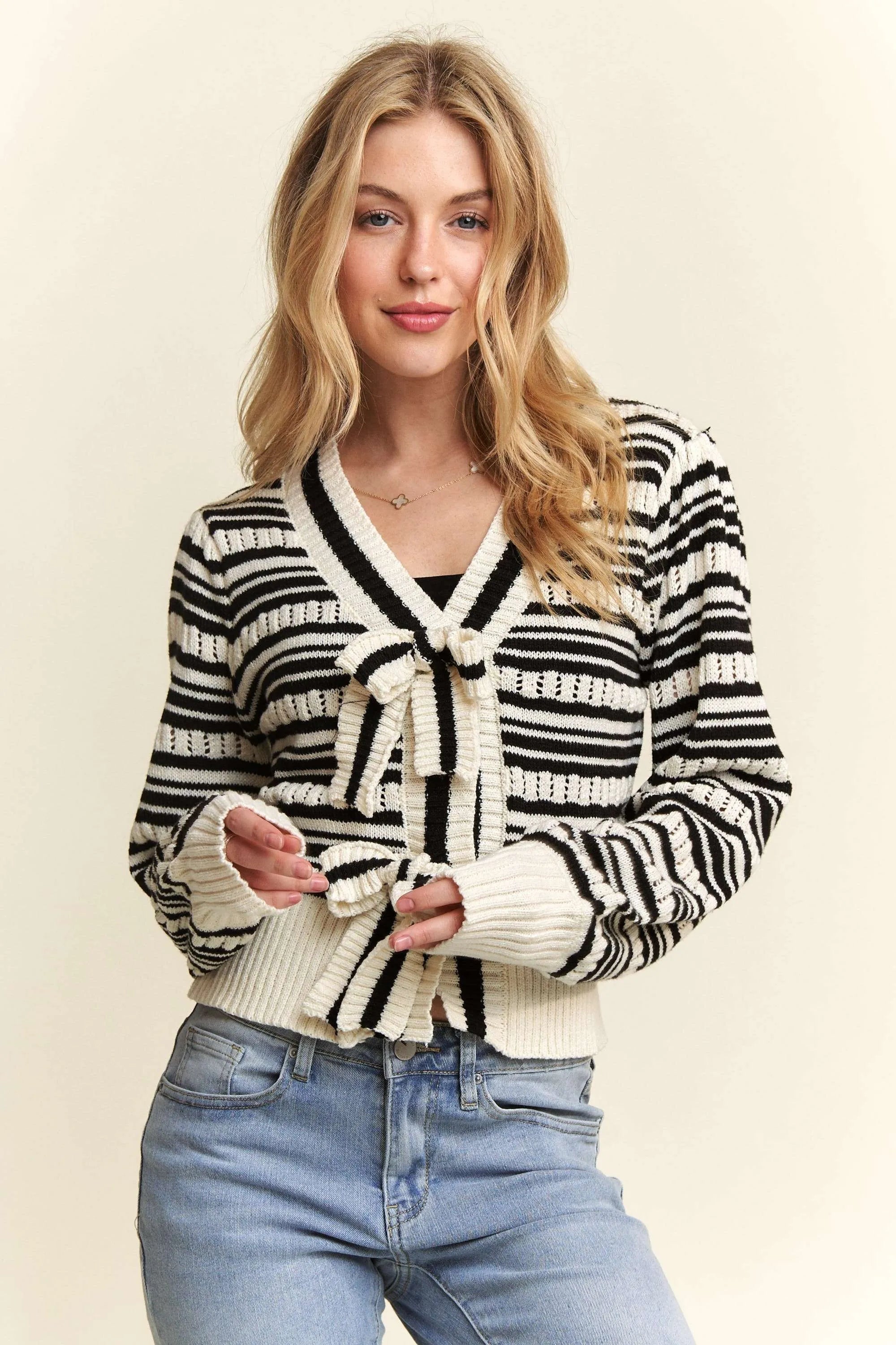 Bow Tie Stripe Sweater Top