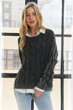 Mineral Washed Cable Knit Sweater Top