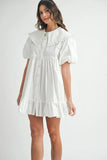 Ruffled Hem Peter Pan Collar Button Down Mini Dress