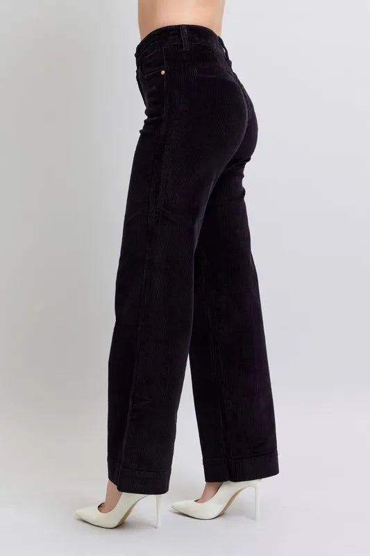 Full Size High Waist Corduroy Trouser Wide Plus Size