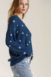 Full Size Star V-Neck Long Sleeve Sweater Plus Size