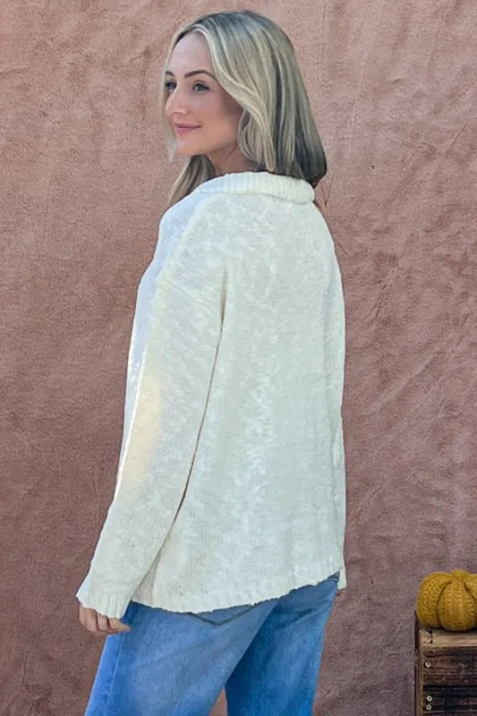 Textured Basic Collar Neck Sweater Pullover