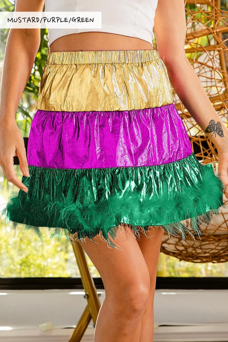 Metallic Fringe Hem Festival Mini Skirt