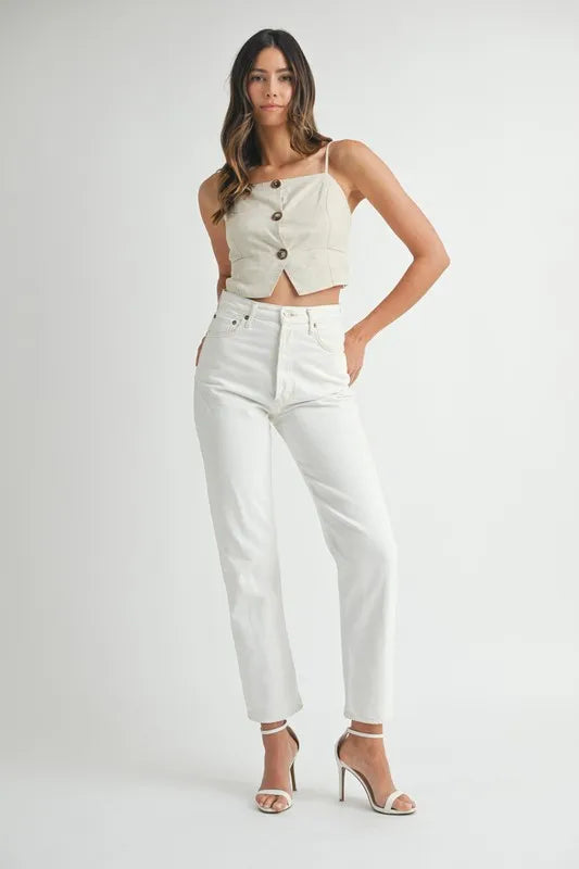 Linen Mix Button Down Tank Top