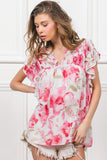 Flutter Sleeve Floral Sheer Blouse