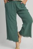 Full Size Linen Blend Elastic Waistband Wide Leg Pants Plus Size