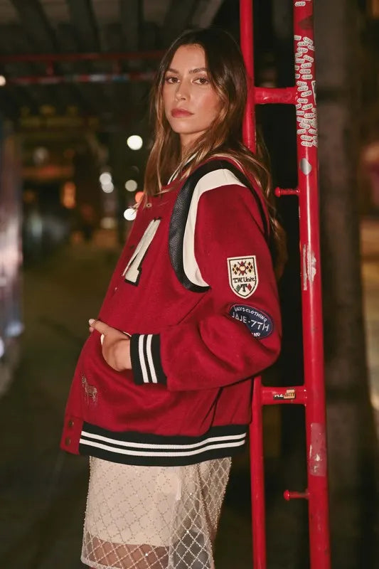 M Bomber Varsity Jacket with Patch Detail