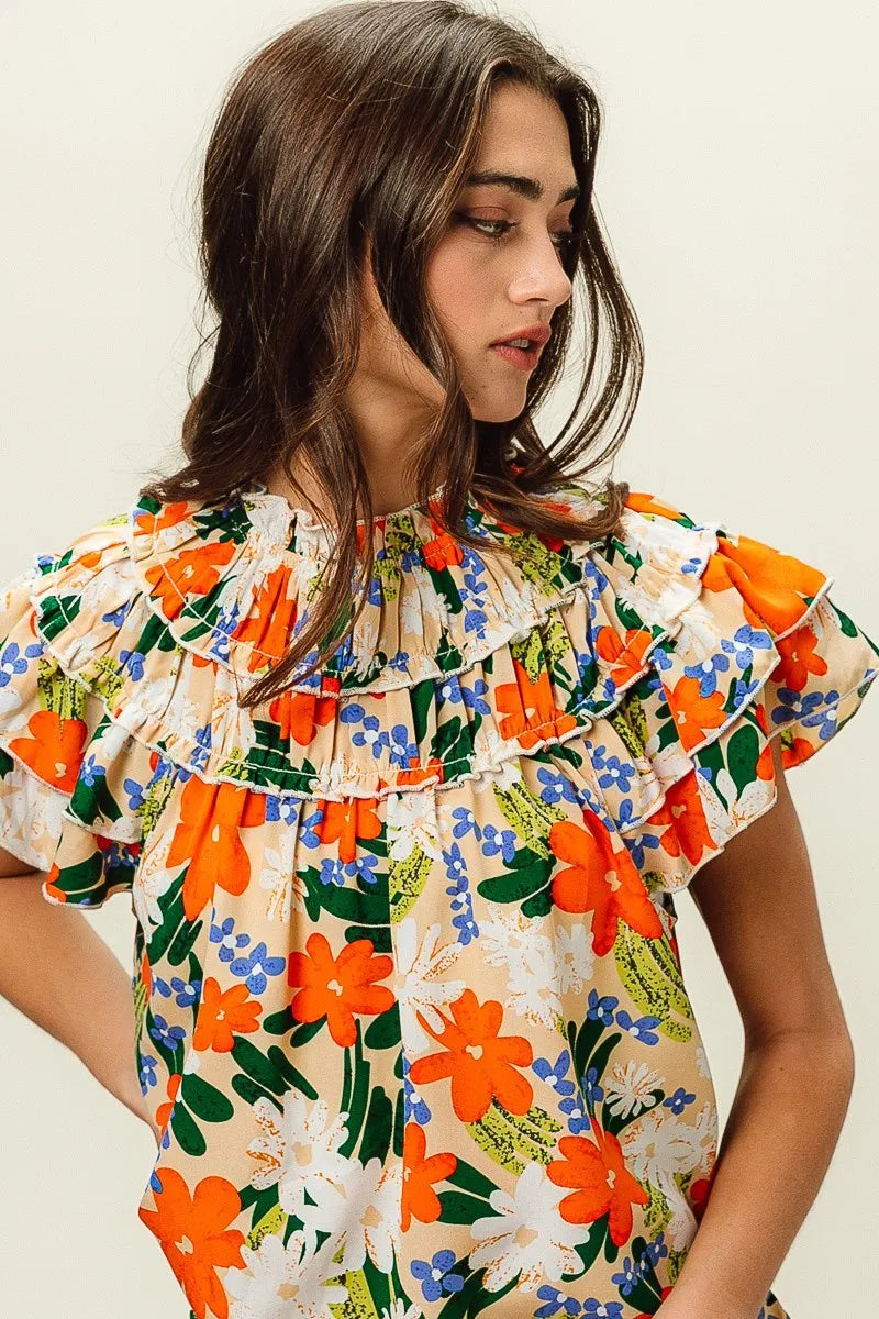 Multi Color Floral Print Woven Top