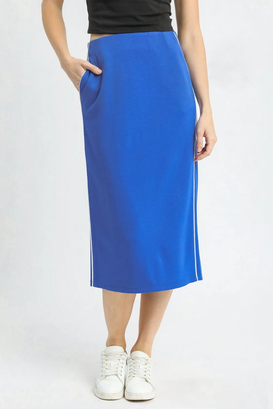 High-Waisted Midi Skirt with Elegant Piping Detail