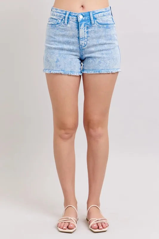 Mid Rise Garment Dyed Denim Shorts