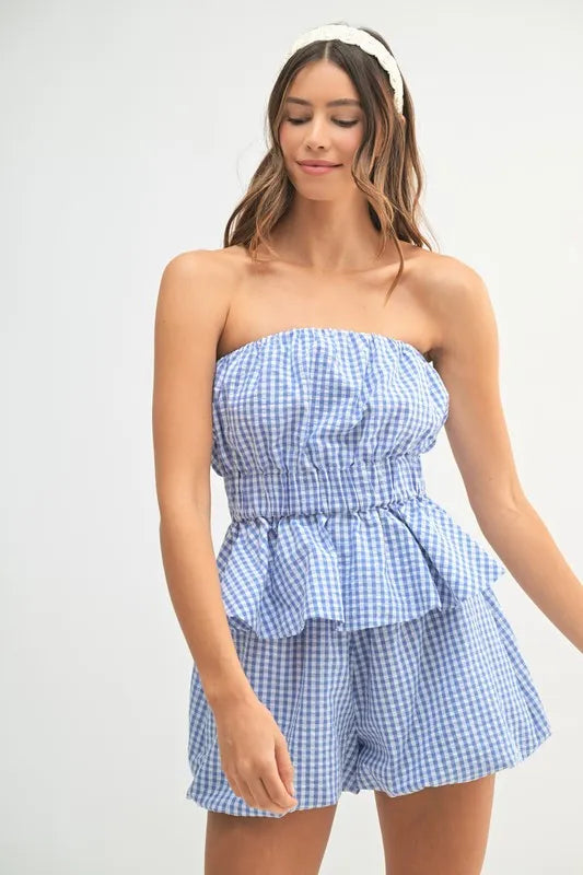 Gingham Tube Top and Shorts Set