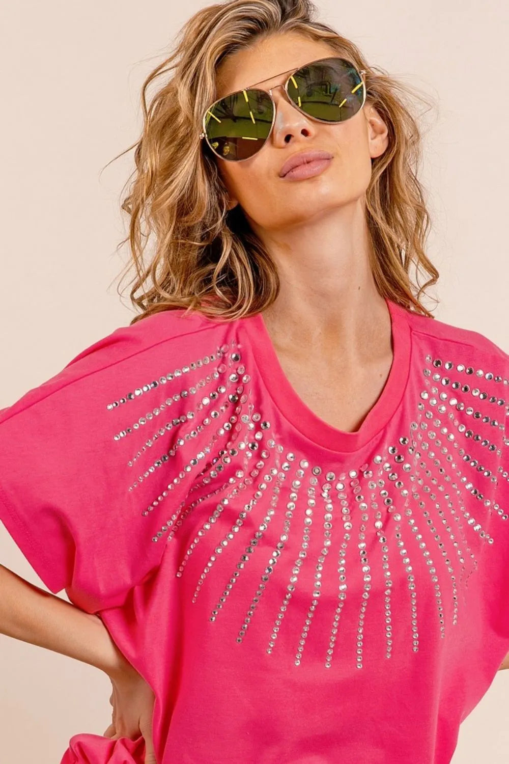 Rhinestone Beaded Short Sleeve Top