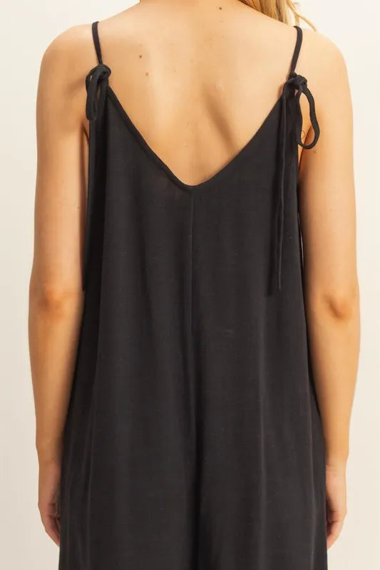 V-Neck Pocket Detail Side Tie Hem Romper