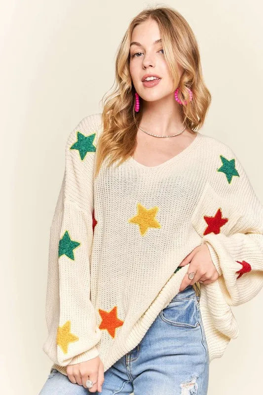 Multi Color Star Sweater Top