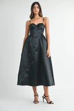 Solid Taffeta Spaghetti Strap Bustier Midi Dress