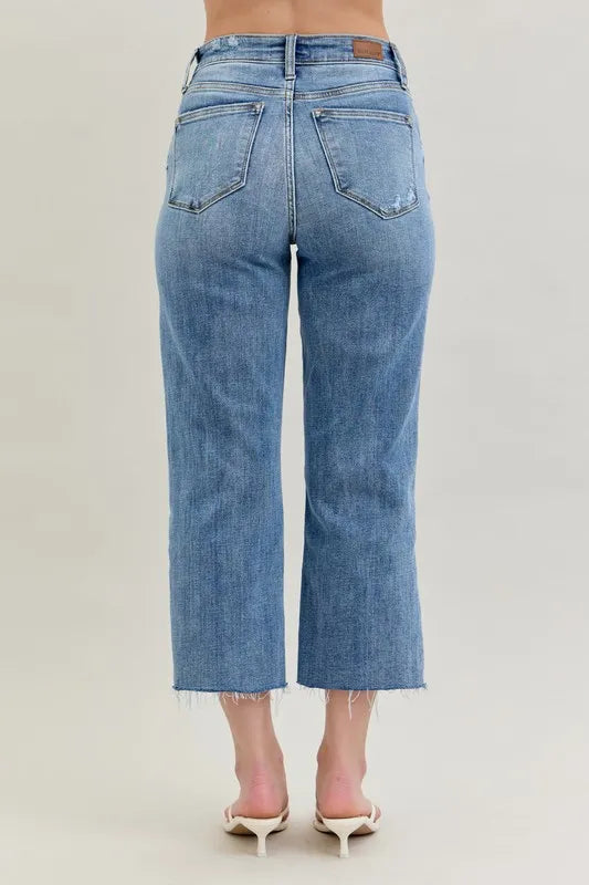 Full Size High Waist Destroy Crop Wide Leg Jeans Plus Size